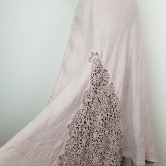 Mauve Linen Midi Skirt with Crochet Lace Accents by Catwalk Studio Size Medium - Picture 5 of 6